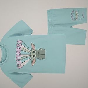 Star Wars Baby Yoda Girls Top & Shorts Size 6/6X In Teal
